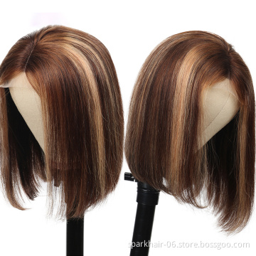Highlight Transparent 13x4 HD Lace Frontal Wig BOB Straight Wigs 4x4 5x5 6x6 Closure Human Hair Wigs Short With Bangs